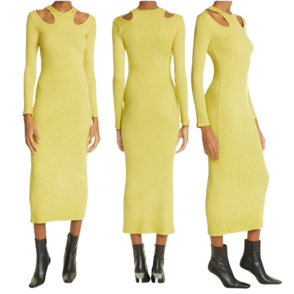 Simon Miller Anz Rib Cutout Long Sleeve Dress in Kiwi - Picture 1 of 14